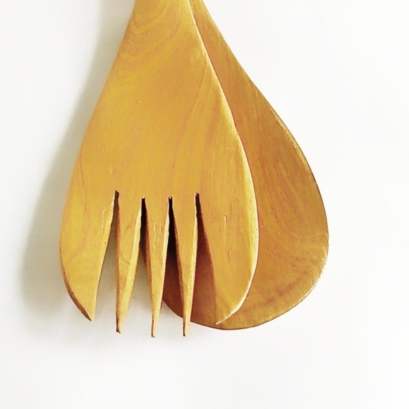 VINTAGE Wooden Carved Brown Elk Salad Fork Spoon Utensils Kenya - Picture 6 of 10